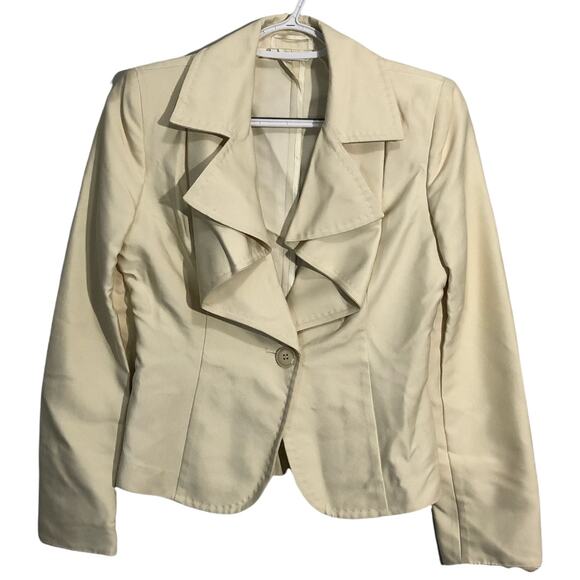 Max Mara Women's Ruffle Lapel One Button Split Cuff Blazer Jacket Size 2 Cream